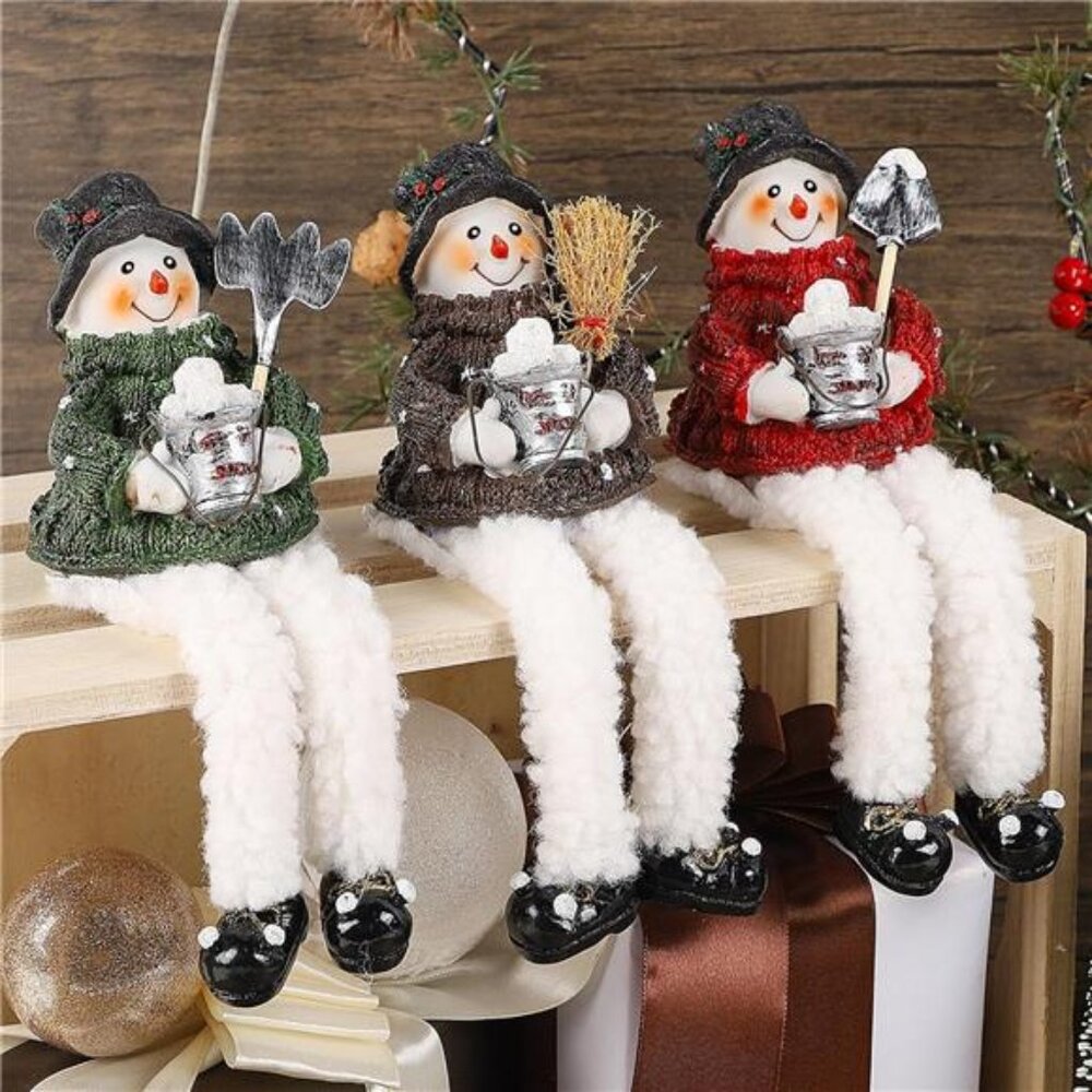 Christmas Snowman Decorations - 3 Pack Resin Snowman Shelf Sitters